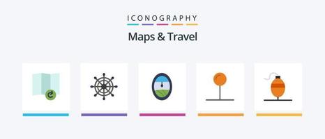 mapas e pacote de ícones de 5 planos de viagem, incluindo . coordenada. peixe. design de ícones criativos vetor