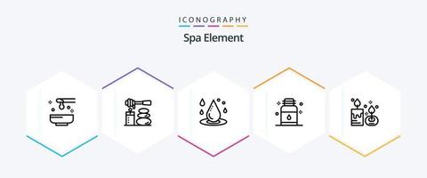 pacote de ícones de 25 linhas de elementos de spa, incluindo salão. jar. pedras. cabelo. spa vetor