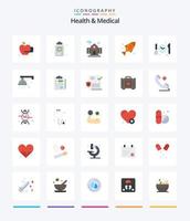 saúde criativa e pacote médico de 25 ícones planos, como chuveiro. tempo. sala. jantar. saúde vetor