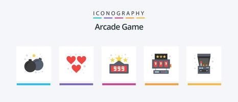Pacote de ícones Arcade Flat 5, incluindo jogo. diversão. pontuação máxima. máquina de fliperama. estrela. design de ícones criativos vetor