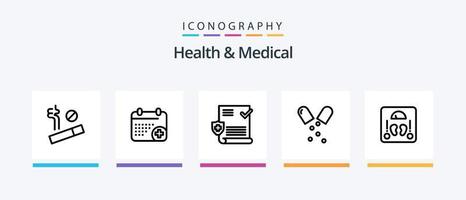 saúde e linha médica 5 pacote de ícones incluindo dia. calendário. medicamento. médico. assistência médica. design de ícones criativos vetor