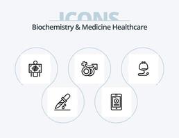 bioquímica e medicina linha de saúde ícone pack 5 design de ícone. droga. bolsa de saúde . bolsa. Cuidado vetor