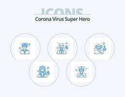 vírus corona super herói azul pacote de 5 ícones design. farmacêutico. hospital. macho. saúde. Policial vetor