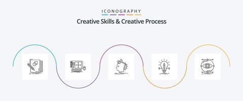 habilidades criativas e pacote de ícones da linha 5 do processo criativo, incluindo solução. lâmpada. Programas. processo. Imagine vetor