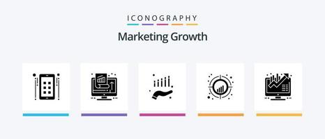 pacote de ícones de glyph 5 de crescimento de marketing, incluindo tendência. trama. sucesso. mira. marketing. design de ícones criativos vetor