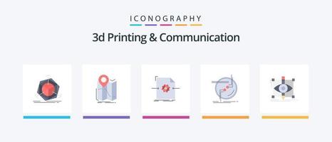 Impressão 3D e pacote de ícones de 5 planos de comunicação, incluindo conexão. corrente. navegação. em processamento. arquivo. design de ícones criativos vetor