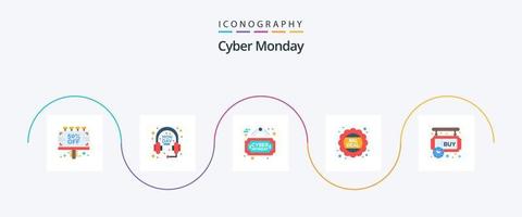 cyber monday flat 5 icon pack incluindo pendente. placa de sinal. anunciar. oferta. desconto vetor