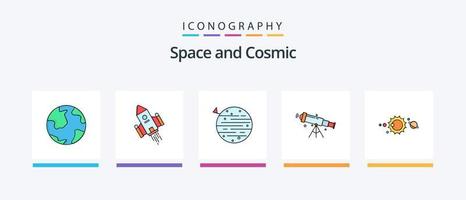 linha espacial cheia de 5 ícones incluindo astronauta. astronauta. espaço. descoberta. mundo. design de ícones criativos vetor