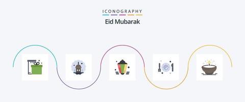 pacote de ícones eid mubarak flat 5 incluindo jantar. prato. eid. decoração. muçulmano vetor