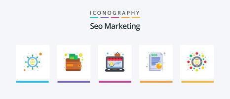 seo marketing flat 5 icon pack incluindo seo. marketing. on-line. dados. papel. design de ícones criativos vetor