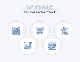 design de ícones do pacote de 5 ícones azuis de negócios e trabalho em equipe. trabalhar. relação. moedas. prédio. alvo vetor