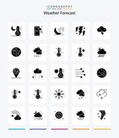 pacote de ícone preto sólido de 25 glifos de tempo criativo, como relâmpago. clima. lua. poder. parafuso vetor