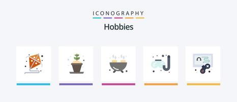 Hobbies Flat 5 Icon Pack incluindo . jogo. comida. passatempo. passatempo. design de ícones criativos vetor