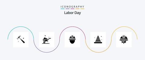 pacote de ícones do glifo 5 do dia do trabalho, incluindo construção. bloqueador . trabalho vetor