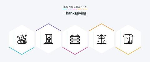 pacote de ícones de 25 linhas de ação de graças, incluindo guarda-chuva. segurança. Ação de graças. proteção. comida vetor