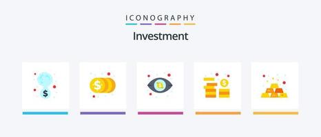 pacote de ícones de 5 planos de investimento, incluindo barra de ouro. bar. dólar. moedas. investimento. design de ícones criativos vetor
