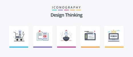 design thinking flat 5 icon pack incluindo jogo. nave espacial. Educação. empreendedor. negócios. design de ícones criativos vetor