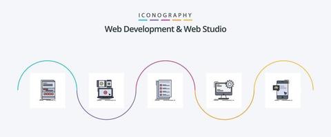 desenvolvimento web e linha de estúdio web cheia de 5 ícones planos, incluindo página. Internet. responsivo. pendência. lista vetor