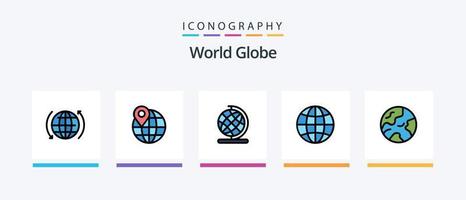 linha globo cheia de 5 ícones incluindo . mundo. Internet. globo. globo. design de ícones criativos vetor