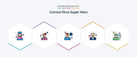 pacote de ícones de super-herói de 25 linhas preenchidas de vírus corona, incluindo médico. humano. avatar. doutor. Senior vetor