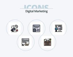 linha de marketing digital cheia de ícones do pacote 5 design de ícones. distintivo. conquista. comece. visão. dinheiro vetor