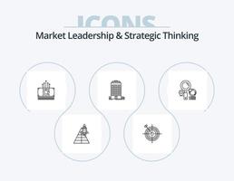 liderança de mercado e design de ícone de linha de pensamento estratégico pack 5 ícone. fatura. arquivo. pertinente. alvo. reação vetor