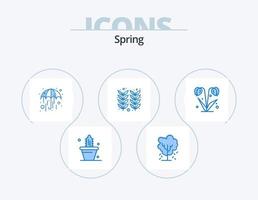 design de ícones do pacote de 5 ícones azuis da primavera. floral. trigo. primavera. agricultura. agricultura vetor