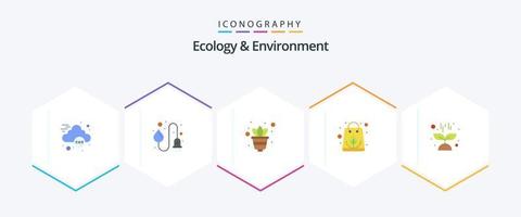 ecologia e meio ambiente 25 pacote de ícones planos, incluindo ciência. natureza. crescente. saco de papel vetor