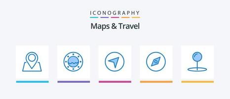mapas e pacote de ícones de viagem azul 5, incluindo . ponteiro. ponteiro. coordenada. design de ícones criativos vetor