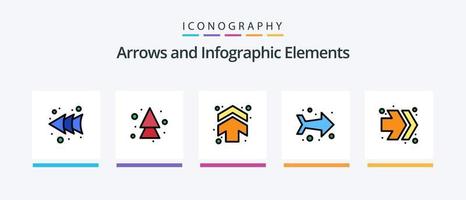 linha de seta cheia de 5 ícones incluindo . Setas; flechas. abaixo. design de ícones criativos vetor