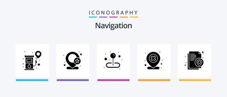 pacote de ícones de glifo 5 de navegação, incluindo localização. cruzar. mapa. excluir. mapa. design de ícones criativos vetor