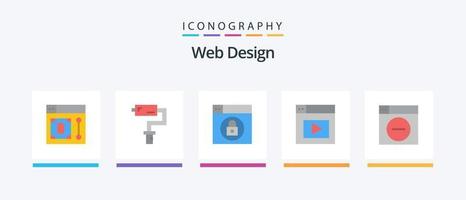 web design flat 5 icon pack incluindo minimizar. projeto. rede. rede. projeto. design de ícones criativos vetor