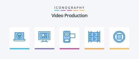 pacote de ícones azul 5 de produção de vídeo, incluindo música. multimídia. filme. filme. filme. design de ícones criativos vetor