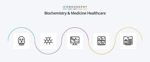 bioquímica e medicina saúde linha 5 pacote de ícones incluindo teste. médico. médico. elementos. periódico vetor