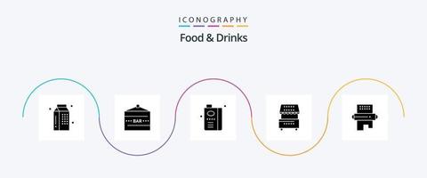 pacote de ícones de glyph 5 de alimentos e bebidas, incluindo alimentos. culinária. entretenimento. suco de frutas. comida vetor