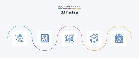 Pacote de ícones de impressão 3D azul 5, incluindo gadget. 3d. impressão. forma. cubo vetor