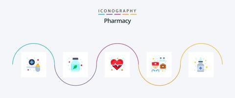 pacote de ícones de 5 planos de farmácia, incluindo garrafa. farmacêutico. fitoterapia. medicamento. Cuidado vetor