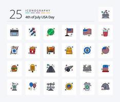 Pacote de ícones preenchidos com 25 linhas dos EUA, incluindo EUA. país. beisebol. EUA. bandeira vetor