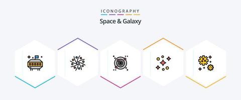 pacote de ícones de espaço e galáxia 25 com linhas preenchidas, incluindo . meteoro. galáxia. astronauta. espaço vetor