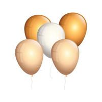conjunto de balões de hélio dourado e branco vetor