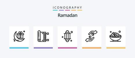 Pacote de ícones da linha 5 do Ramadã, incluindo muçulmano. islamismo. luz. crescente. mês. design de ícones criativos vetor