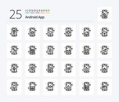 pacote de ícones de 25 linhas de aplicativos Android, incluindo smartphone. telefone. aplicativo móvel. aplicativo. andróide vetor