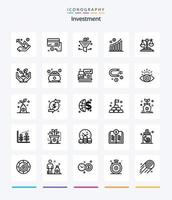 investimento criativo 25 pacote de ícones de esboço, como equilíbrio. dinheiro. marketing. gráfico. retorno do investimento vetor
