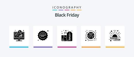 Black Friday Glyph 5 Icon Pack, incluindo moda. roupas. compras. casual. rótulo. design de ícones criativos vetor