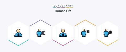 pacote de ícones de 25 linhas preenchidas humanas, incluindo envelope. avatar. humano. cadeado. humano vetor