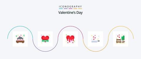 Pacote de ícones plana 5 do dia dos namorados, incluindo amor. amor. coração romântico. comida. romance vetor