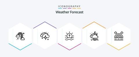 pacote de ícones de 25 linhas de clima, incluindo nuvem. ventoso. dia. vento. sol vetor