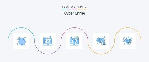 pacote de ícones de crime cibernético azul 5, incluindo armazenamento. dirigir. computador portátil. Internet. detector vetor