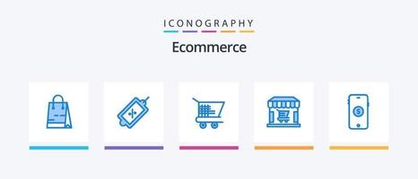 pacote de ícones de comércio eletrônico azul 5, incluindo compras. comércio eletrônico. carrinho. loja. comprar. design de ícones criativos vetor