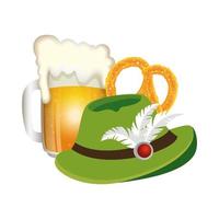 chapéu oktoberfest e desenho vetorial de cerveja vetor